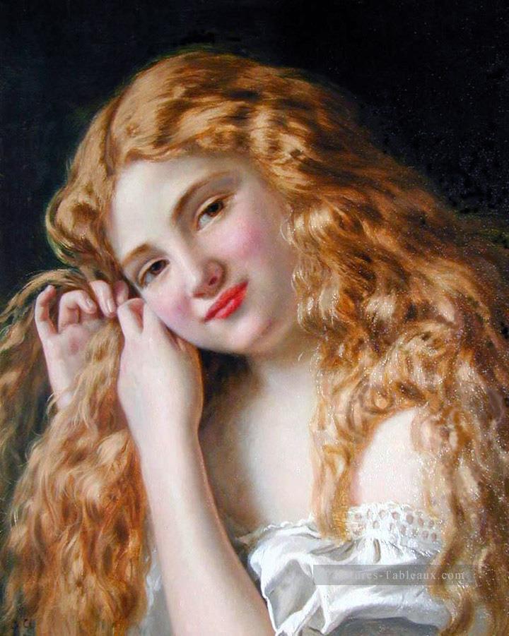 Jeune fille fixant son genre de cheveux Sophie Gengembre Anderson Peintures à l'huile